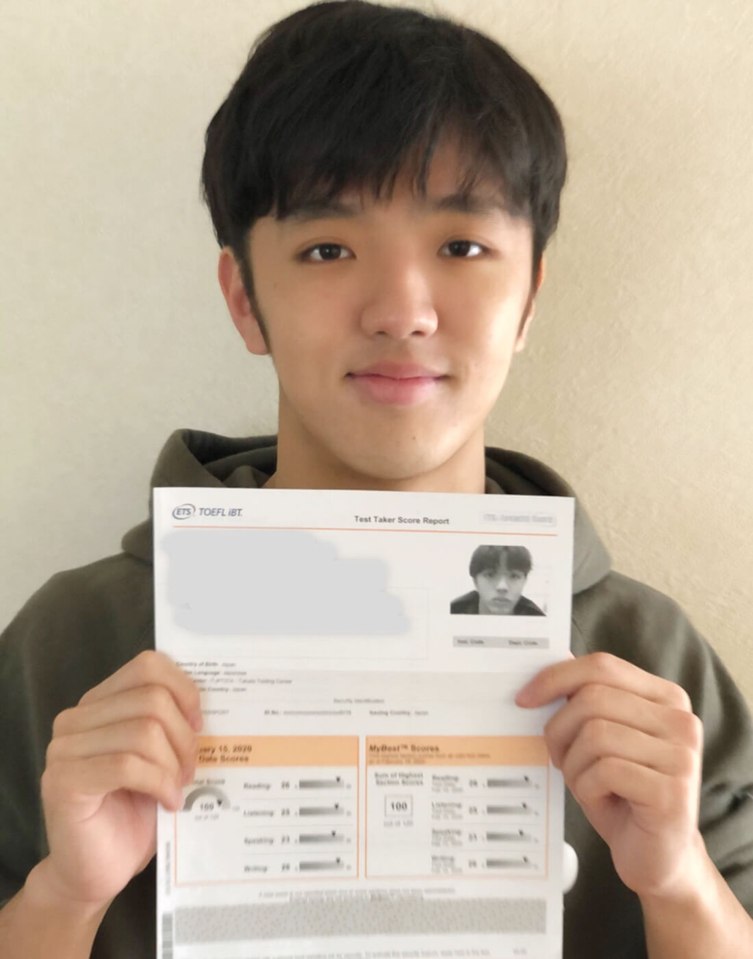 高校2年生でTOEFL100点を取得した